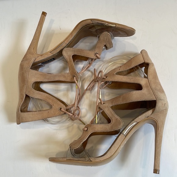 JAGGAR Lace Up Genuine Suede Strappy Stilettos Heel Sandals size 37 - Picture 6 of 8